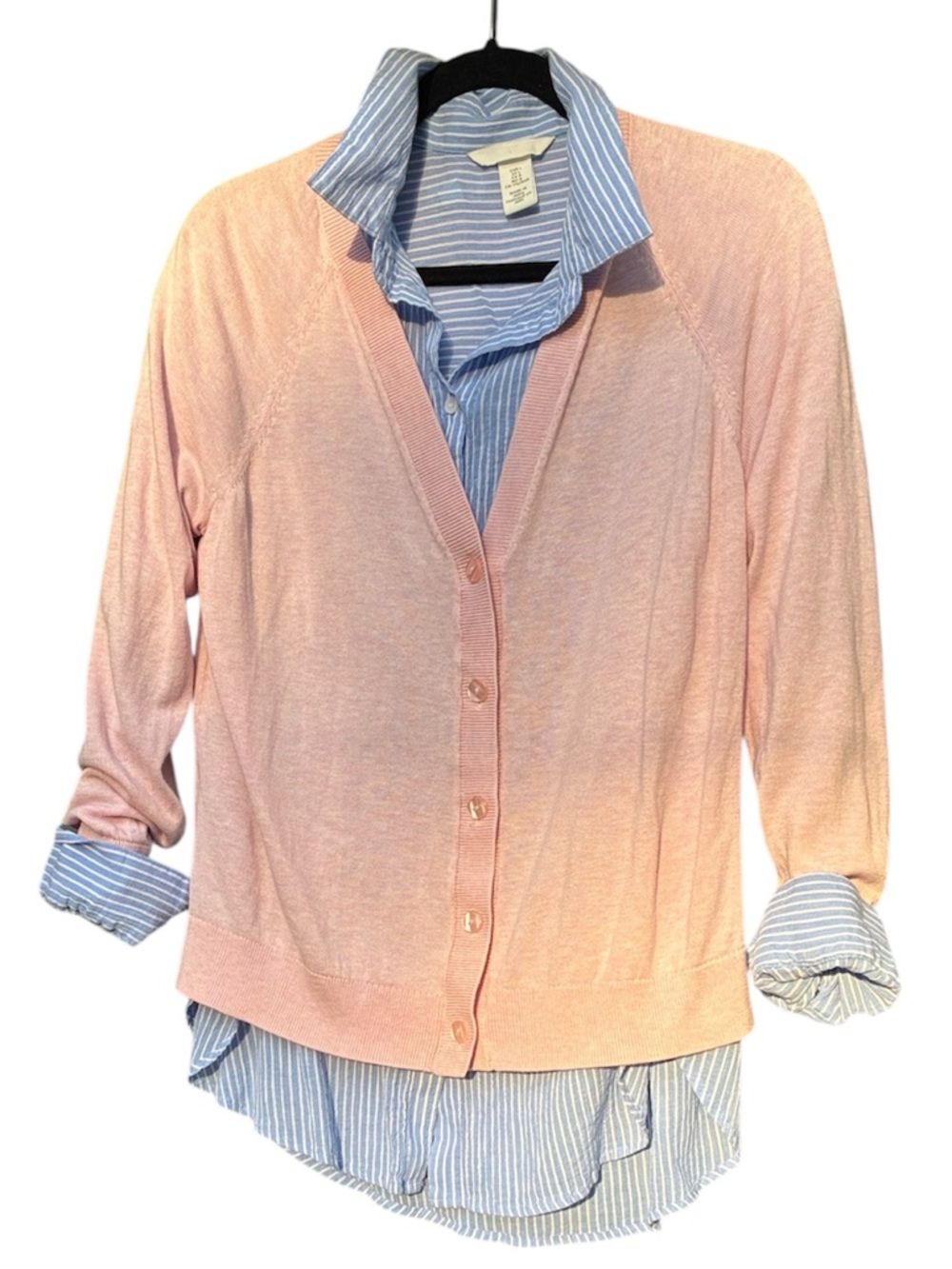 Pale pink organic cotton v neck cardigan sweater size small petite